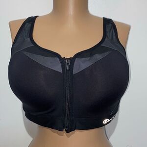 Champion Women's Black Gray Motion Control Front Zip Wirefree Sports Bra Small
